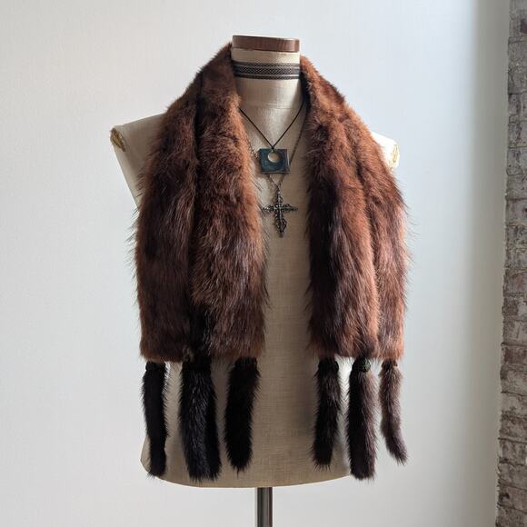 Vintage Red Mink Fur Stole Glam Mobwife Shrug Luxury Scarf Shawl Furry Collar - Picture 6 of 10
